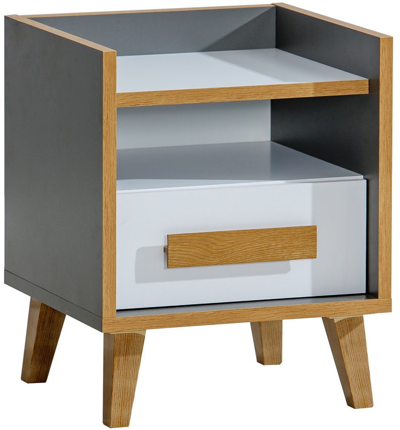 Noční stolek NAPOLA 11 antracit/bílá/dub riviera