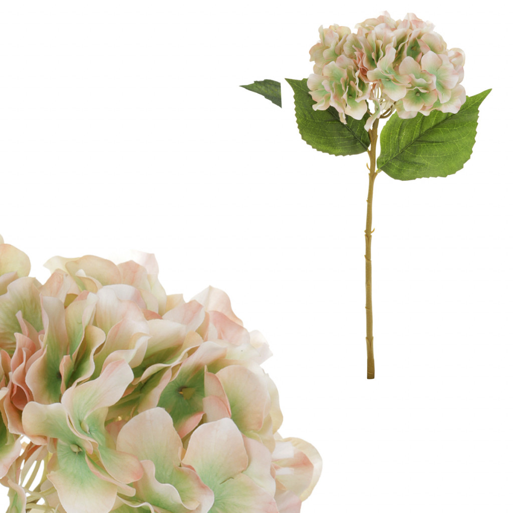 Hortenzie - umělá řezaná, barva růžovo-zelená KN5114-PINK-GR, sada 12 ks