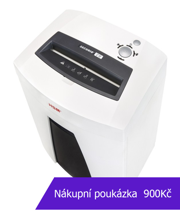 Skartovač HSM Securio C18 P-2, proužek 3,9mm, 12 listů, 25l, Credit Card, sponky