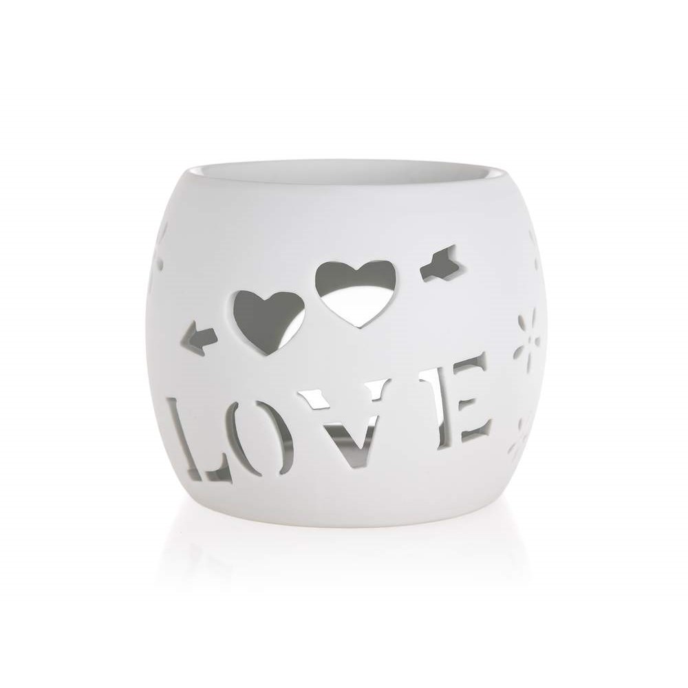 Aroma lampa porcelánová 10,5 x 10,5 cm, Love, bílá