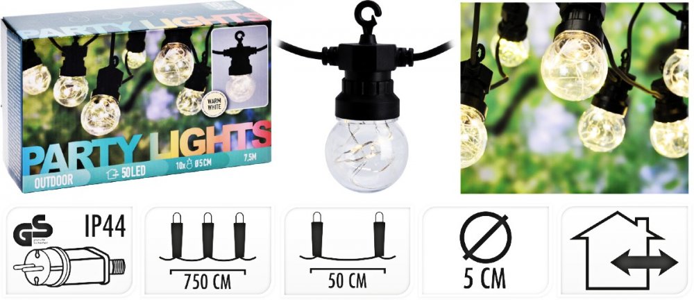 PROGARDEN Světelný řetěz LED PARTY 10 žárovek 50LED KO-AXC100000