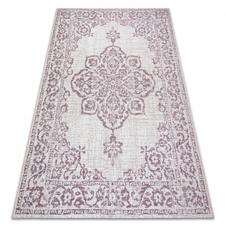 Koberec COLOR 47295260 SISAL ornament, rám béžový / fialový (Velikost: 80x150 cm)