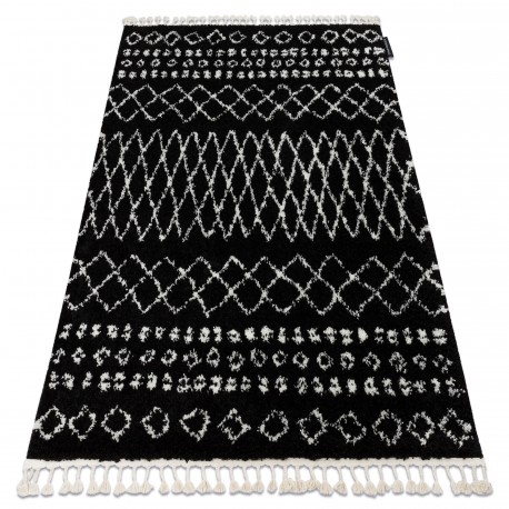 Koberec BERBER ETHNIC 63802, černo-bílý - střapce, Maroko Shaggy (Velikost: 200x290 cm)