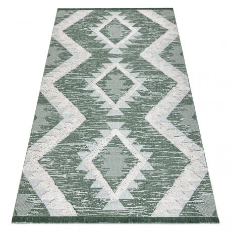 Ekologický koberec MOROC EKO SISAL 22312 Diamanty, střapce, dvě vrstvy rouna, zelená, krémová, recyklovatelná bavlna bavlna (Velikost: 175x270 cm)