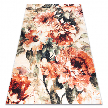 Koberec ANTIKA 24 tek, moderní květiny, listy omyvatelný - terakota (Velikost: 80x150 cm)