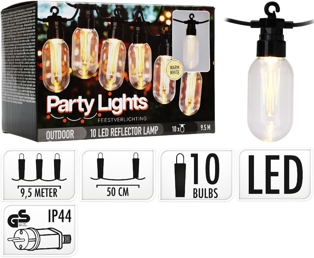 PROGARDEN Světelný řetěz žárovky LED PARTY 10 ks 9,5m KO-AF5300220