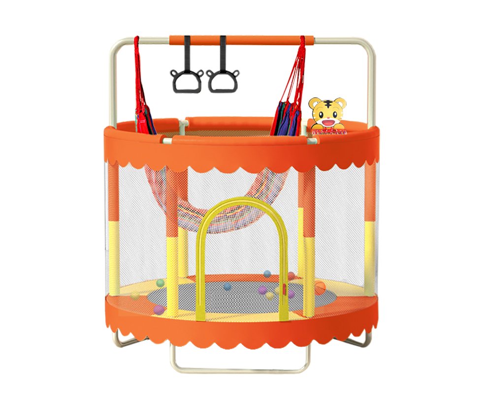 Dětská trampolína SEDCO 150 cm s ochrannou sítí,houpačkou a vybavením (Oranžová)