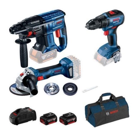 BOSCH PROFESSIONAL SADA aku vrtací kladivo GBH 180-LI + vrtací šroubovák GSR 18V-50 + úhlová bruska GWS 180-LI + 2x akumulátor 5,0Ah + nabíječka + taš