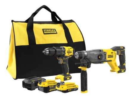 STANLEY FATMAX V 20 SFMCK216 MDS sada aku vrtačka s příklepem 18V + aku kombinované kladivo 18V, 2J, SDS-Plus + 2x akumulátor + nabíječka