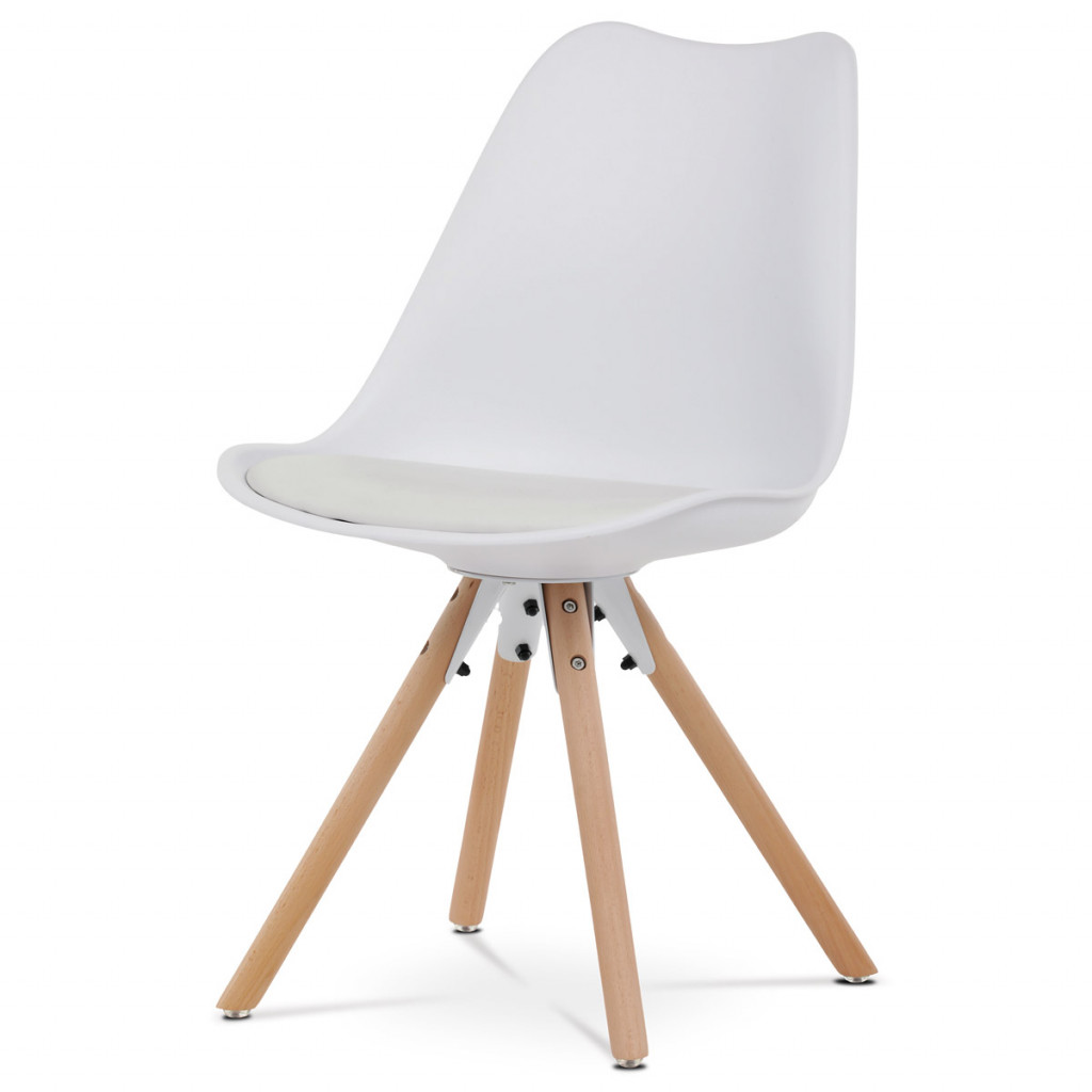 Jídelní židle, bílá plastová skořepina, sedák ekokůže, nohy masiv přírodní buk CT-762 WT
