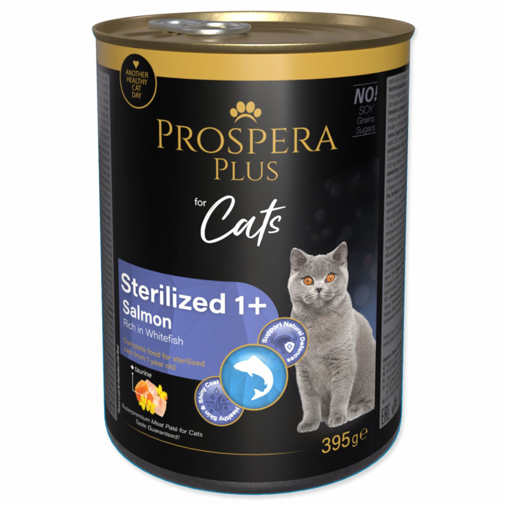 Konzerva Prospera Plus Sterilized 1+ Lososové paté bohaté na bílou rybu 395g