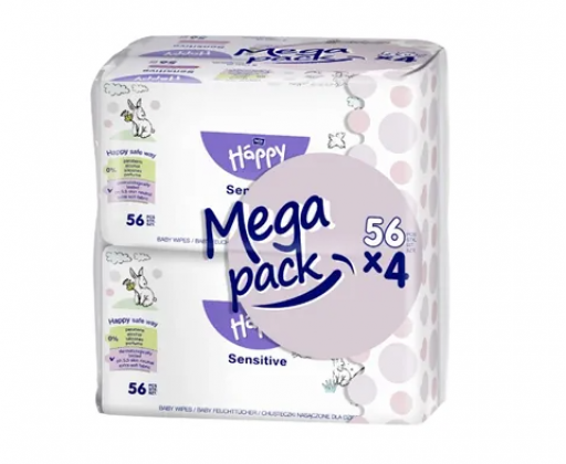 Bella Baby Happy vlhčené ubrousky s aloe vera MEGA PACK 4 x 56 ks