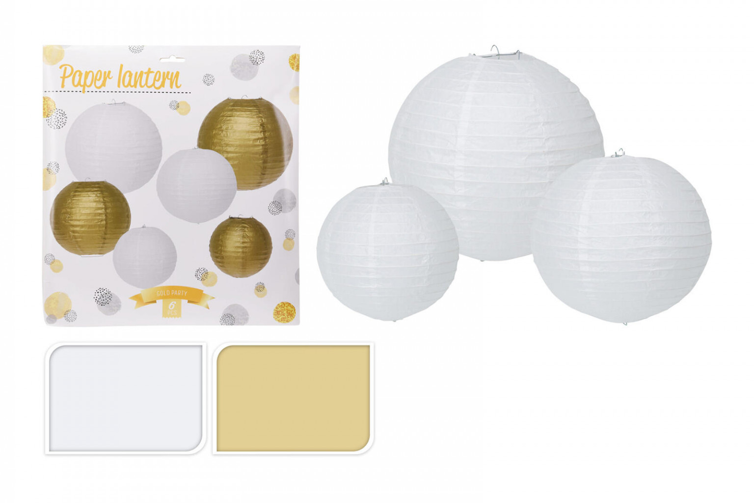 Lampion PÁRTY papírový 1x30/1x25/1x20cm BÍ,ZLA (6ks)